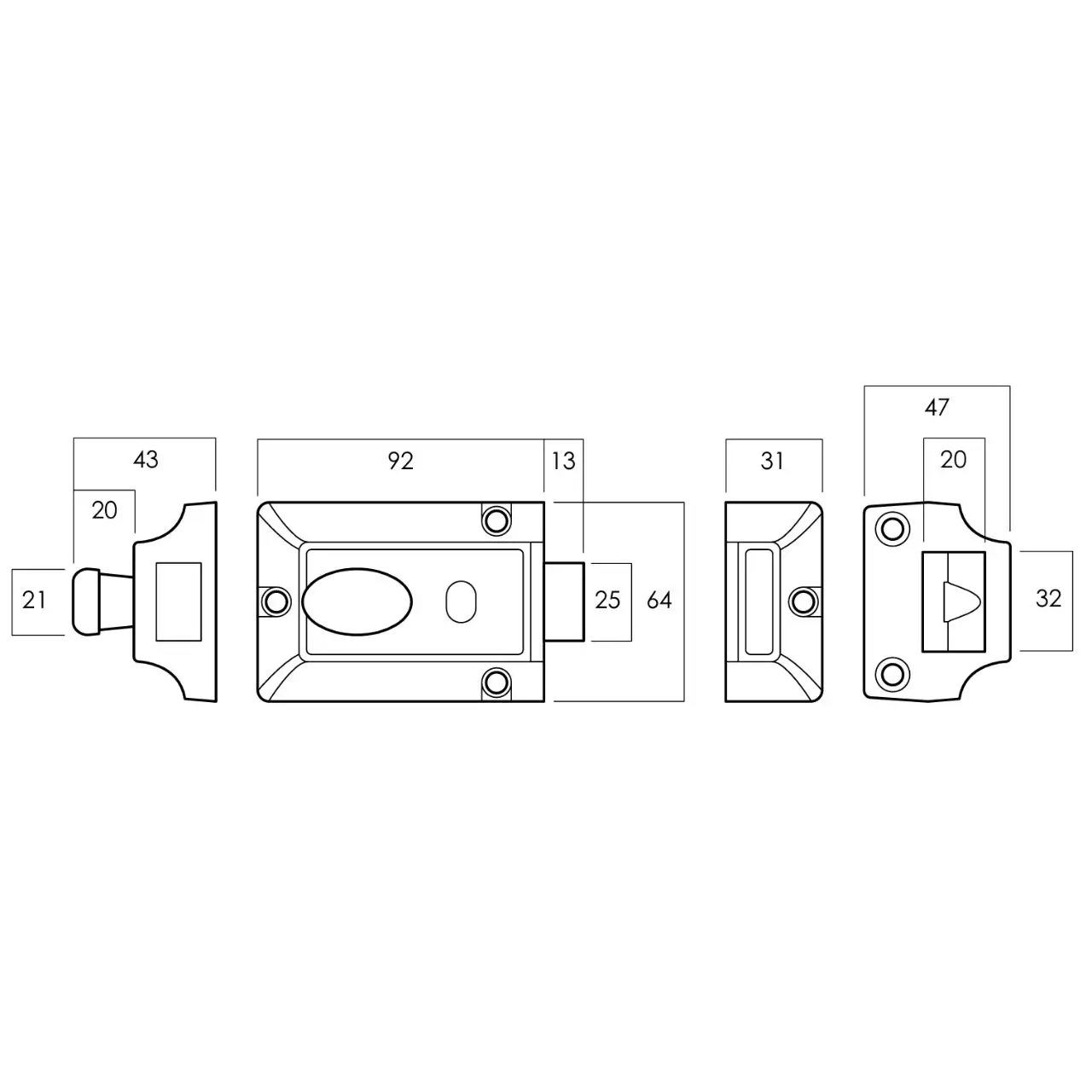 Lockwood 100 Nightlatch Opens Out - Brown - No Cylinder